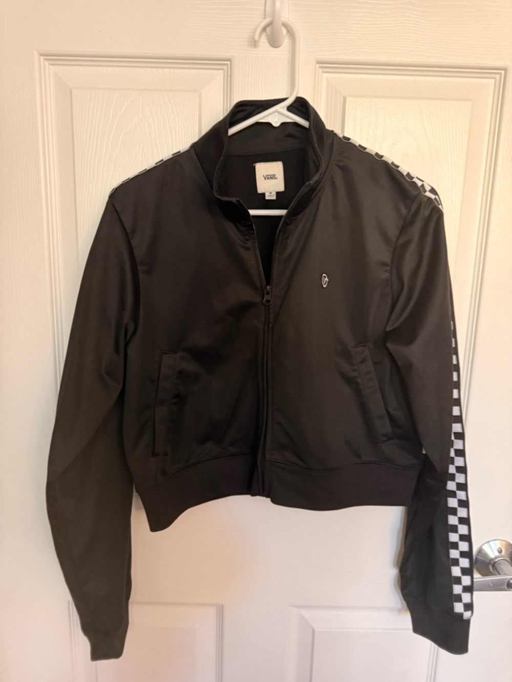 Vans Black Bomber Jacket with Checker Stripe Sleeves
